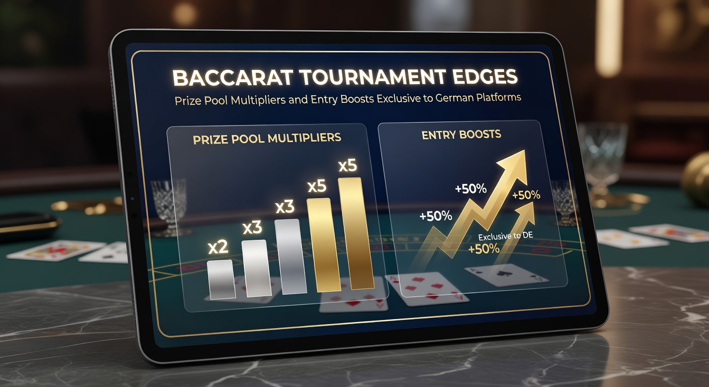 Grafik eines explodierenden Preispools mit Multiplikator-Icons und Entry-Boost-Symbolen während eines Live-Baccarat-Turniers auf einer deutschen App