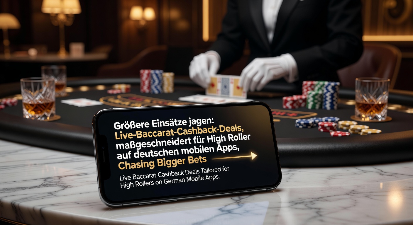 Smartphone mit Live-Baccarat-App, Cashback-Benachrichtigung und High-Roller-Tischlimits sichtbar