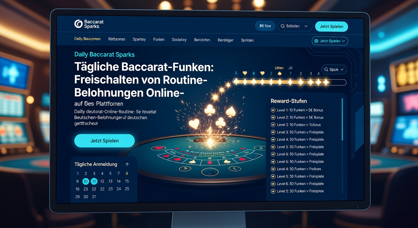 Grafik mit einer Kette leuchtender Baccarat-Karten, die tägliche Reward-Stufen darstellen, vor einem Hintergrund deutscher Online-Casino-Apps